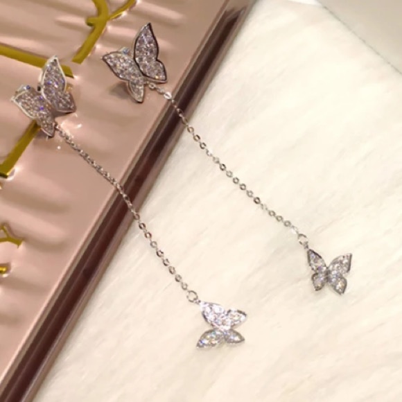 Sterling silver crystal butterfly dangle earrings - Picture 3 of 7